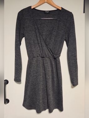 Wet Seal Charcoal Wrap-Style Long Sleeve Dress